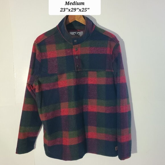 John Wayne Timeless Classic Green/Red/BluePlaid 1/4 Button Men's Medium Pullover - Picture 1 of 5